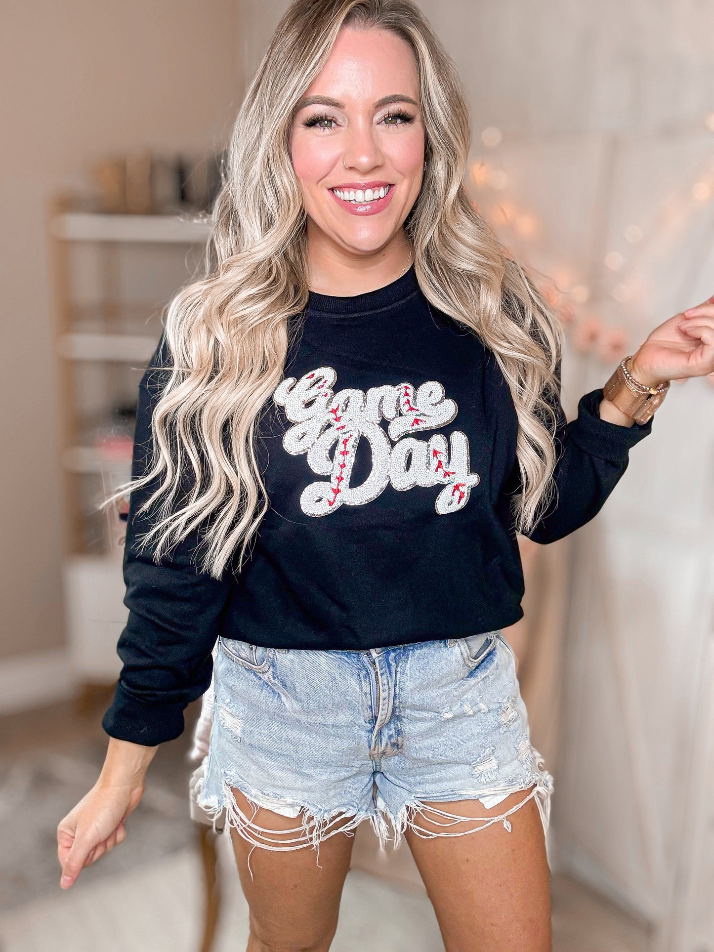 Baseball Game Day Sequin Patch Sweatshirt