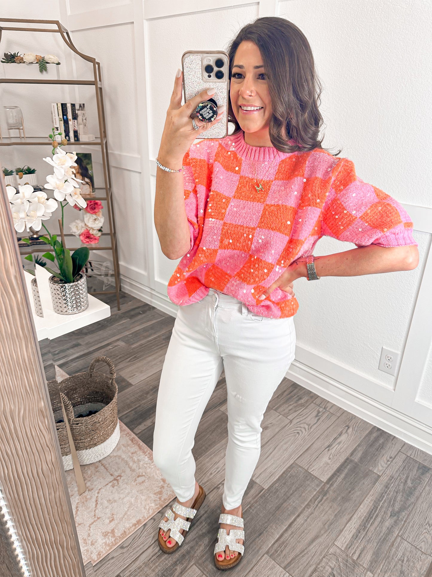 Feeling Vibrant Checkered Sequin Sweater