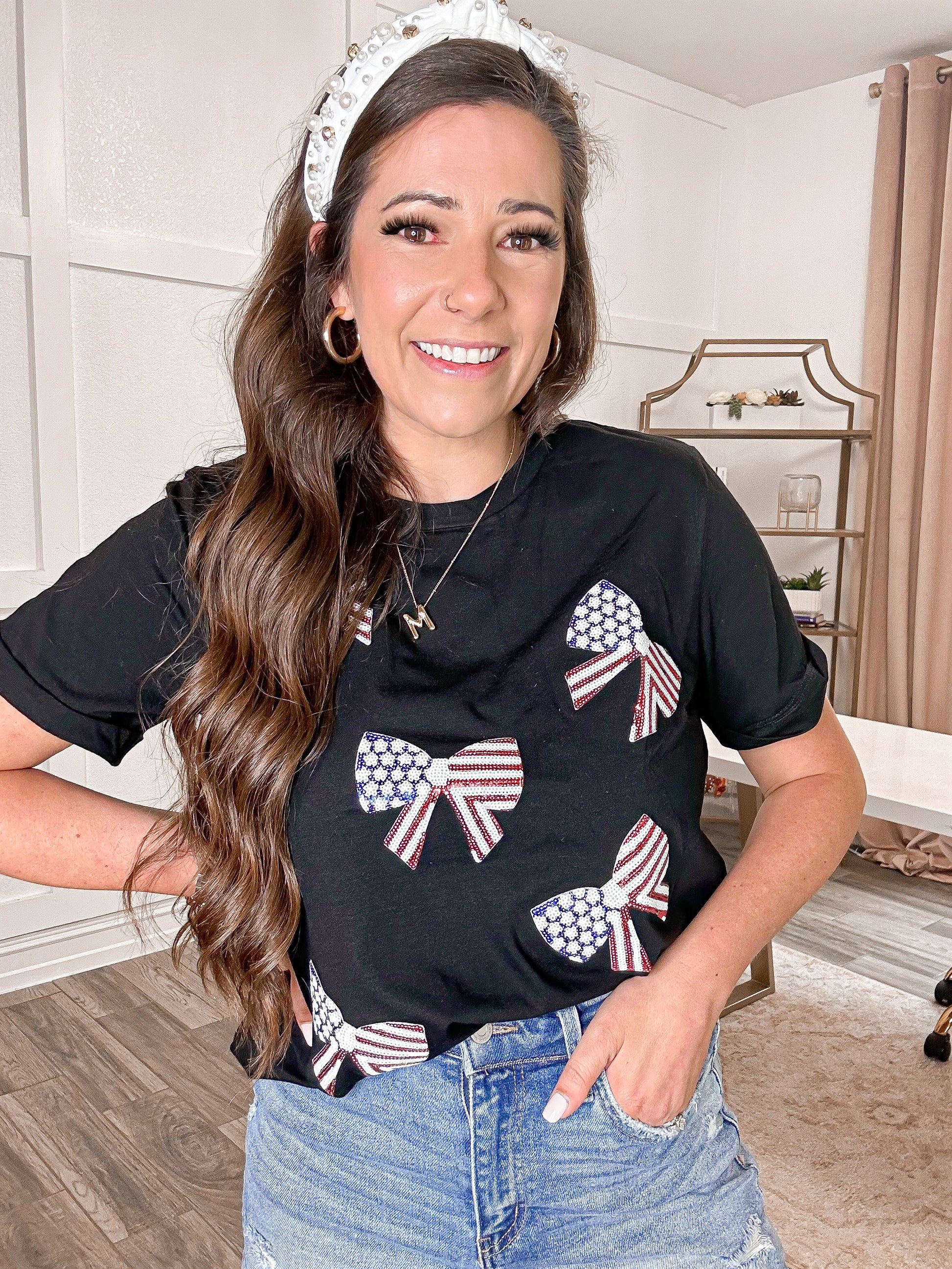 Celebration Bow Sequin Tee - Cheeky Chic Boutique