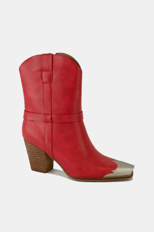 Crimson Kiss Metal Toe Ankle Boots