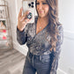 Sequin Surplice Long Sleeve Bodysuit