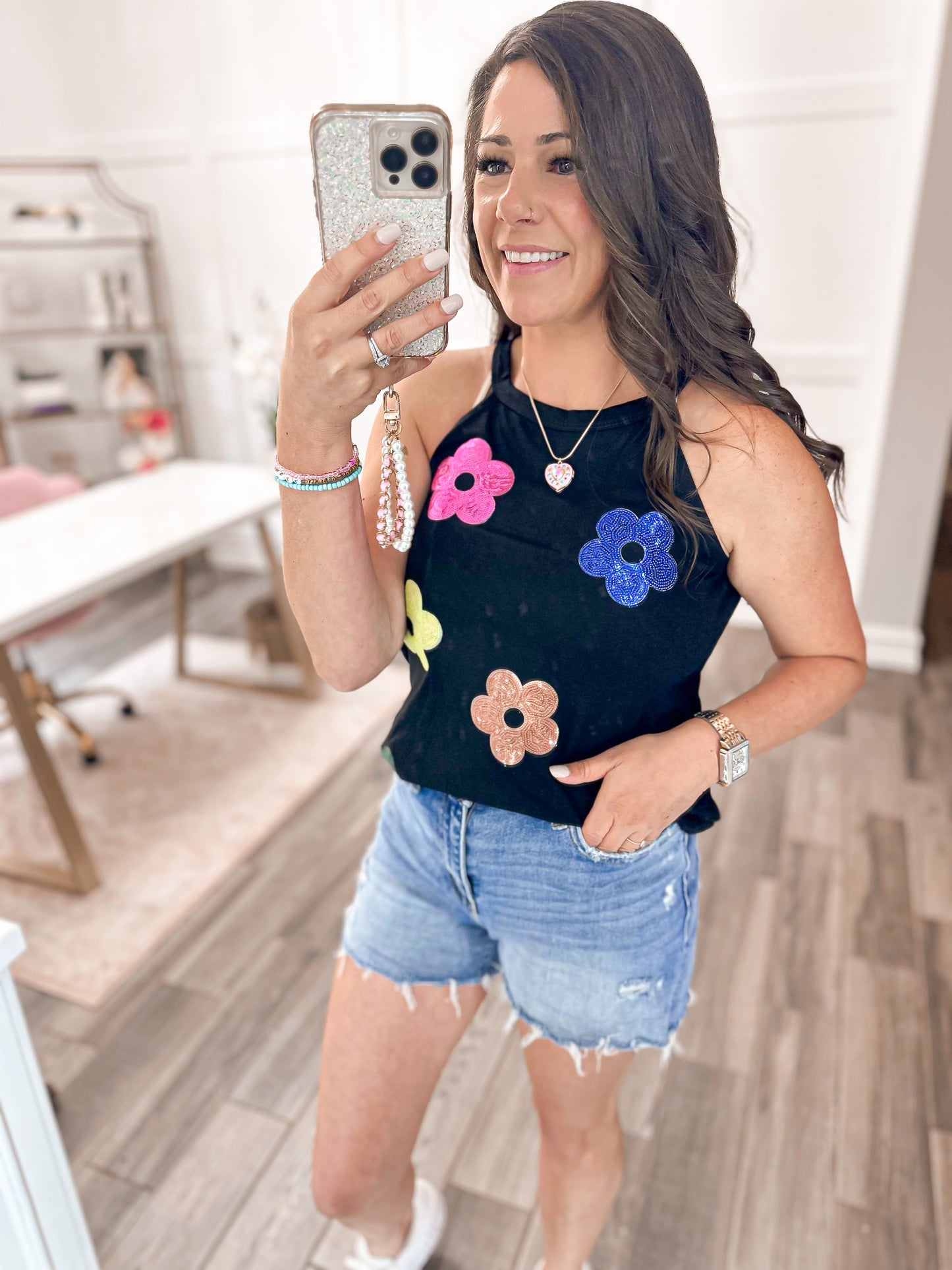 Buy Myself Flowers Sequin Floral Tank