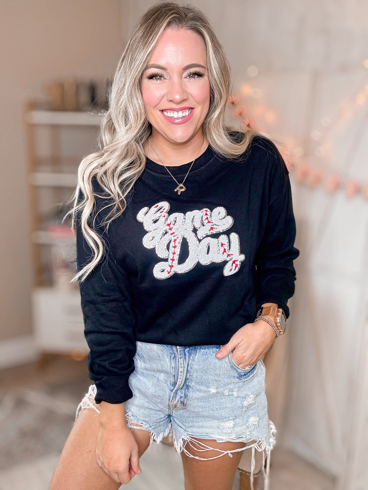 Baseball Game Day Sequin Patch Sweatshirt