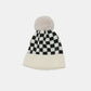 Checkered Knit Hat with Pompom