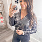 Sequin Surplice Long Sleeve Bodysuit