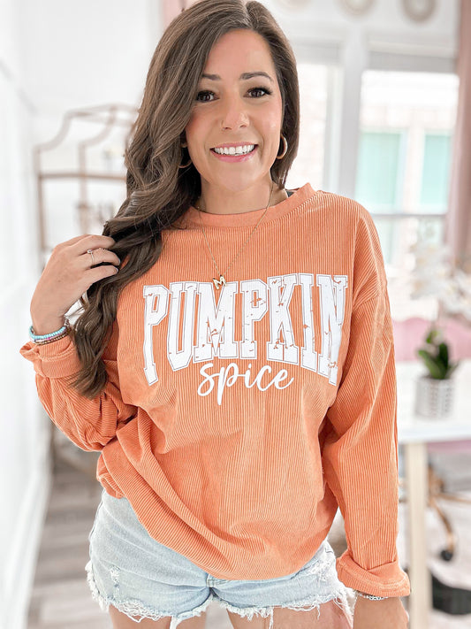 Pumpkin Spice Corded Crew Sweatshirt