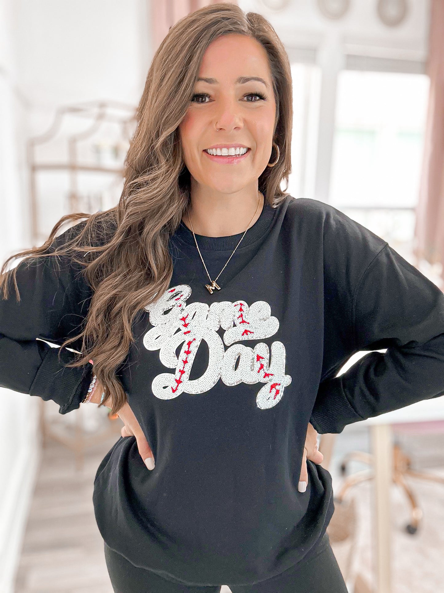 Baseball Game Day Sequin Patch Sweatshirt