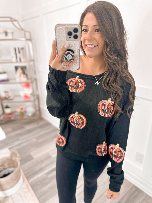 Pumpkin Queen Sequin Knit Top