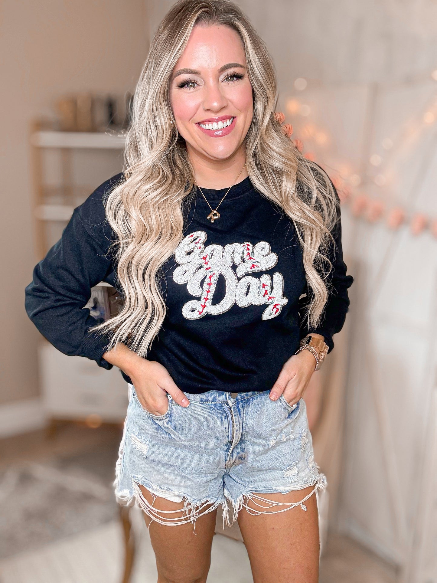 Baseball Game Day Sequin Patch Sweatshirt