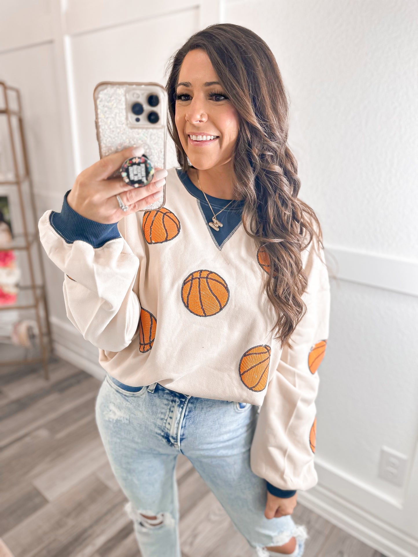 Courtside Sequin Basketball Sweatshirt