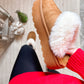 Dream Walker Fur Trim Snow Bootie Slippers in Tan