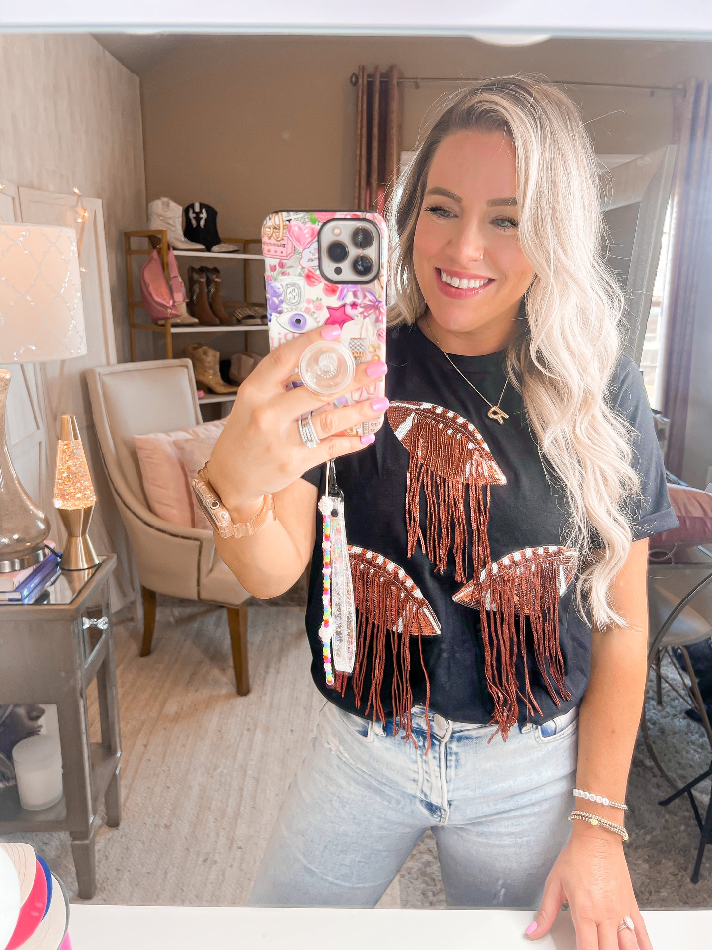 Fanatic Sequin Football Fringe Tee