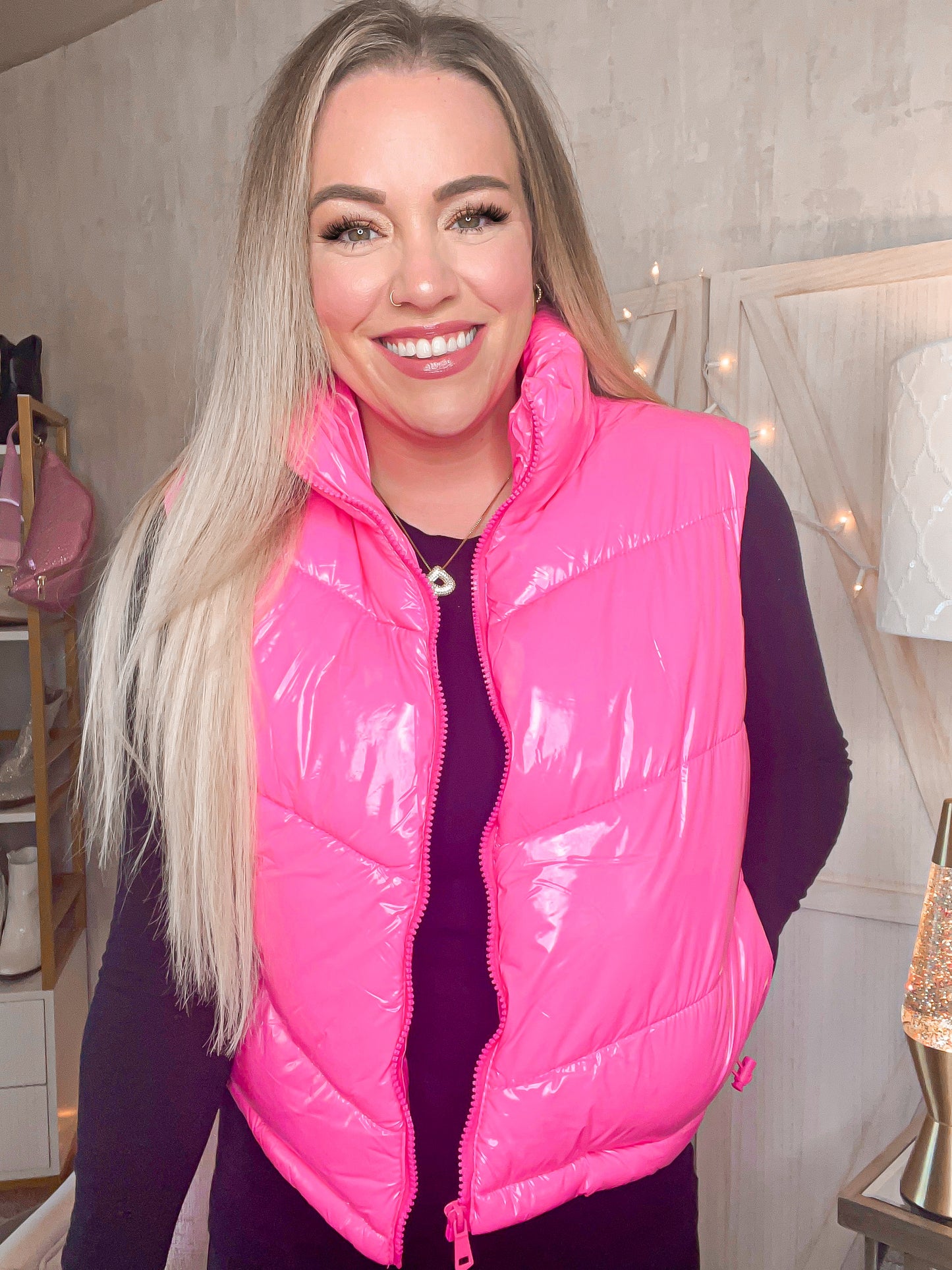 Bubble Gum Pop Pink Quilted Vest