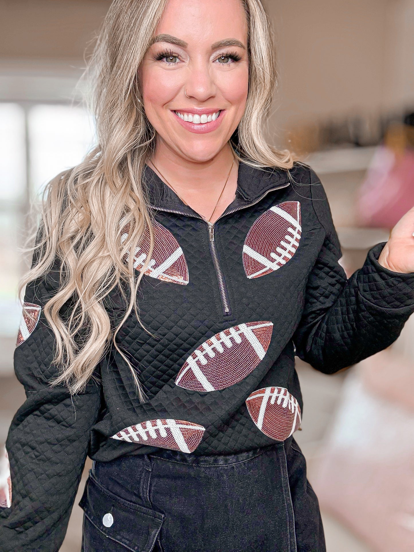 First Down Sequin Football Zip Up Sweatshirt