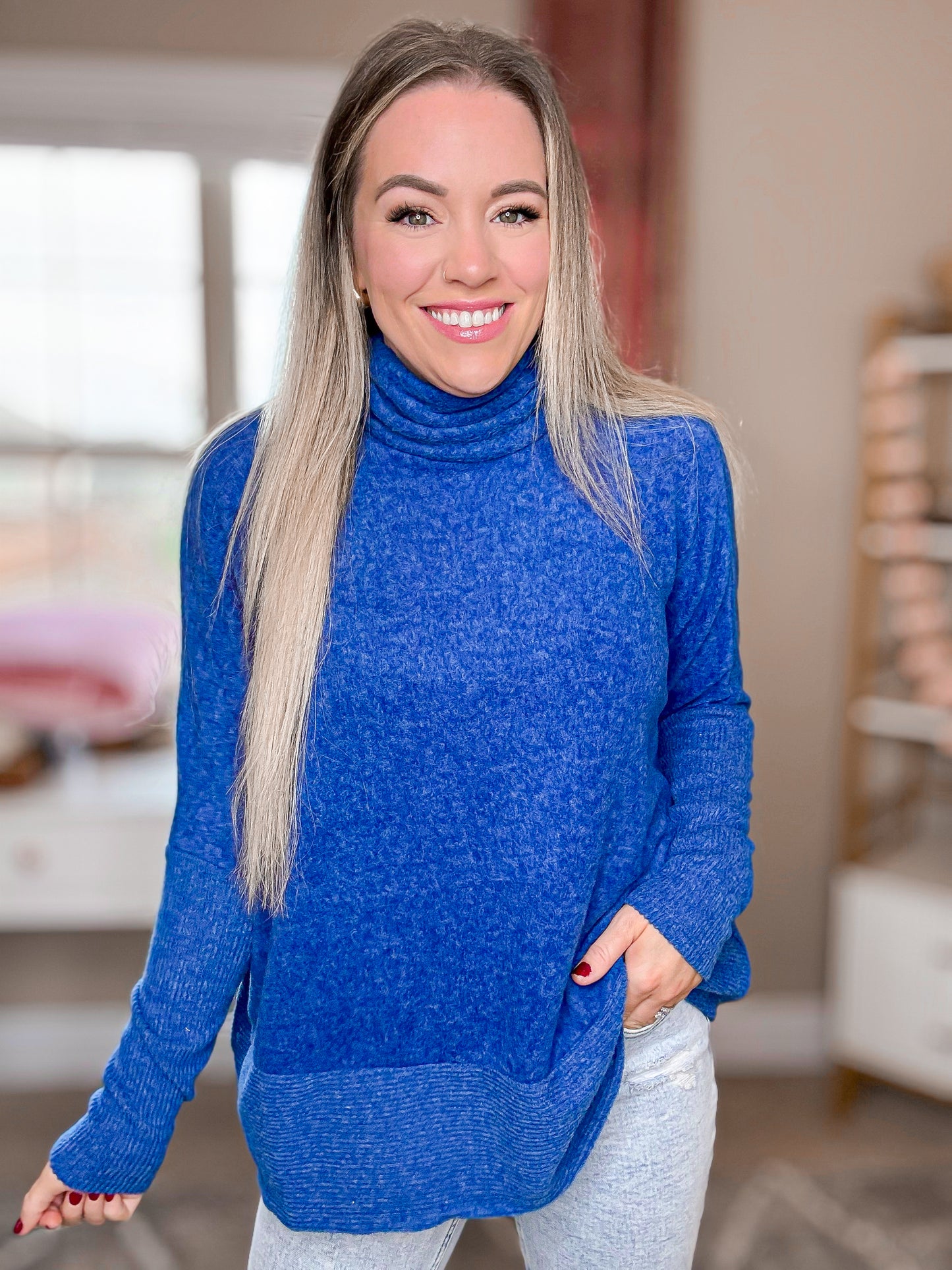 Chilly Day Chic Turtleneck Sweater in Royal Blue