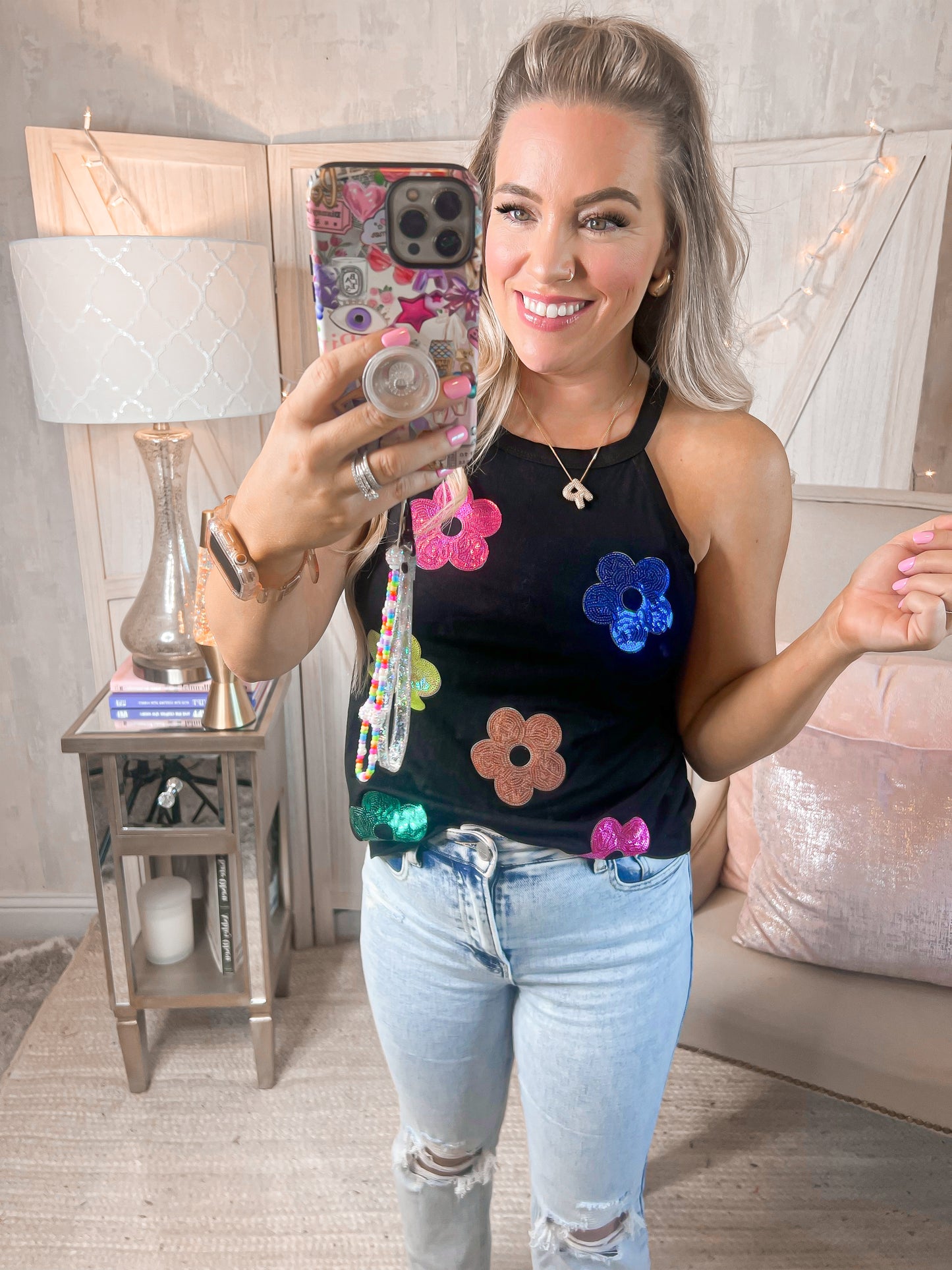 Buy Myself Flowers Sequin Floral Tank