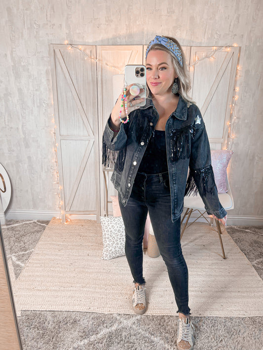 Star Crossed Denim Jacket - Cheeky Chic Boutique