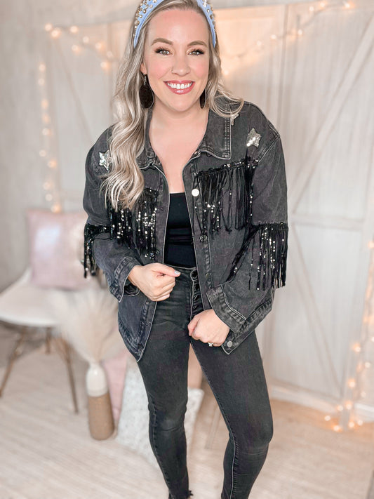 Star Crossed Denim Jacket - Cheeky Chic Boutique