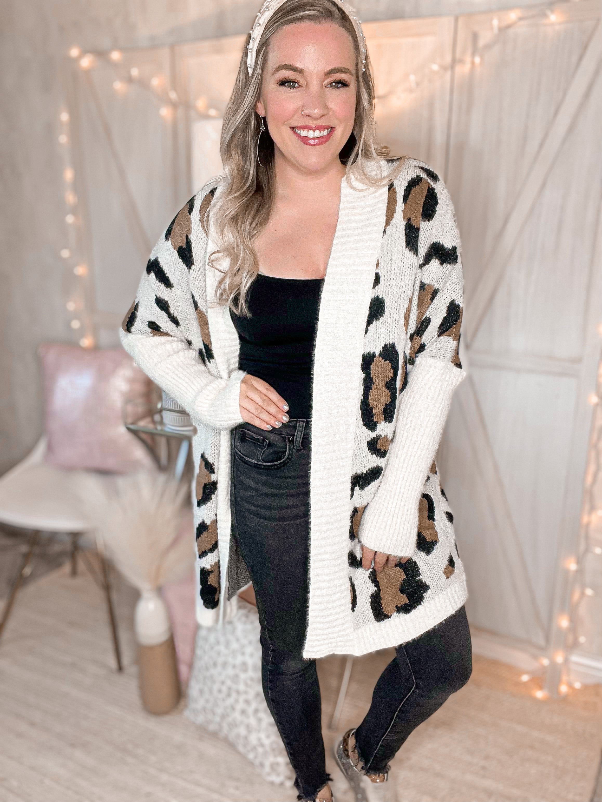 Fuzzy leopard cardigan best sale