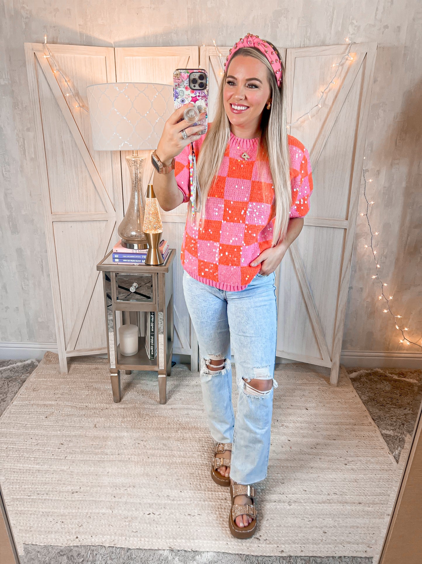 Feeling Vibrant Checkered Sequin Sweater