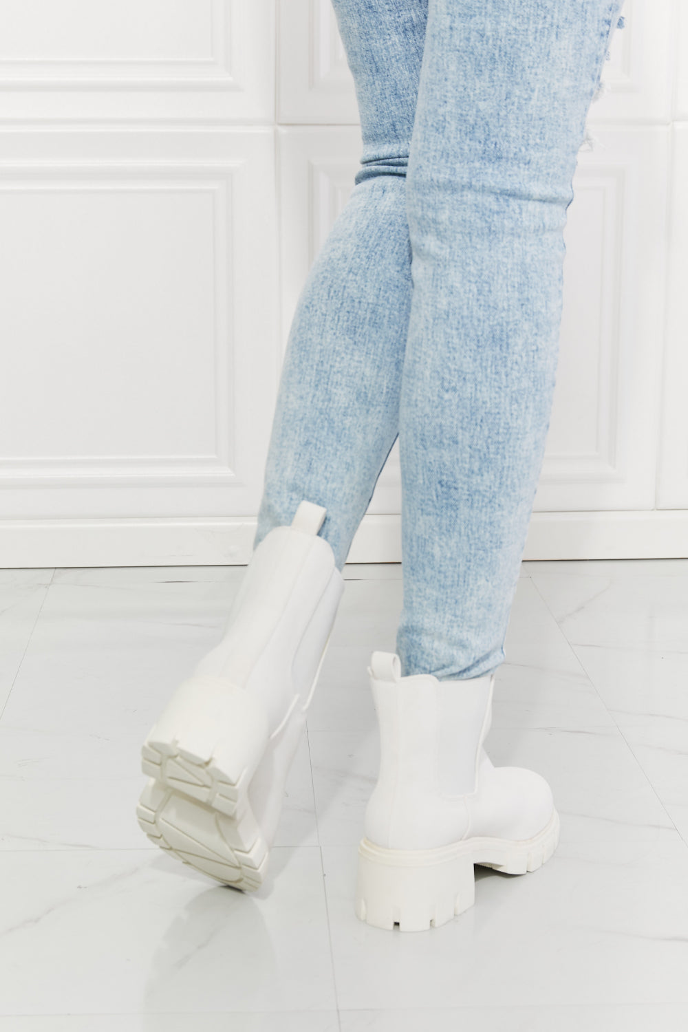 MMShoes Work For It Matte Lug Sole Chelsea Boots in White - Cheeky Chic Boutique