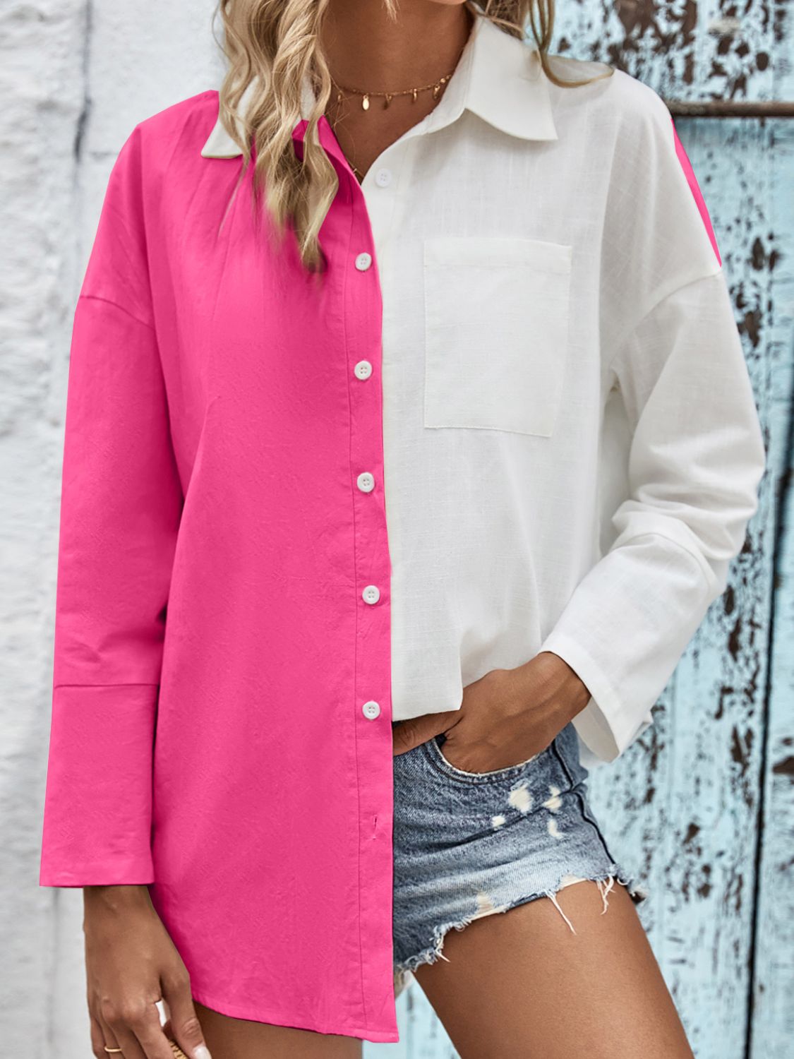 Two-Tone Contrast Drop Shoulder Shirt – Cheeky Chic Boutique