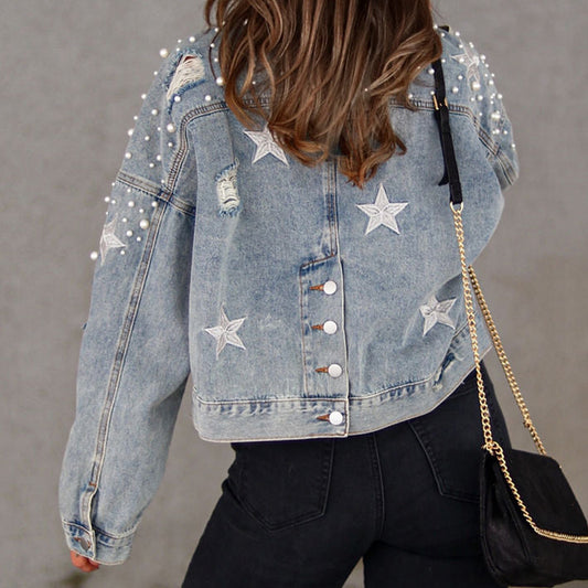 Pearls and Denim Jacket - Cheeky Chic Boutique