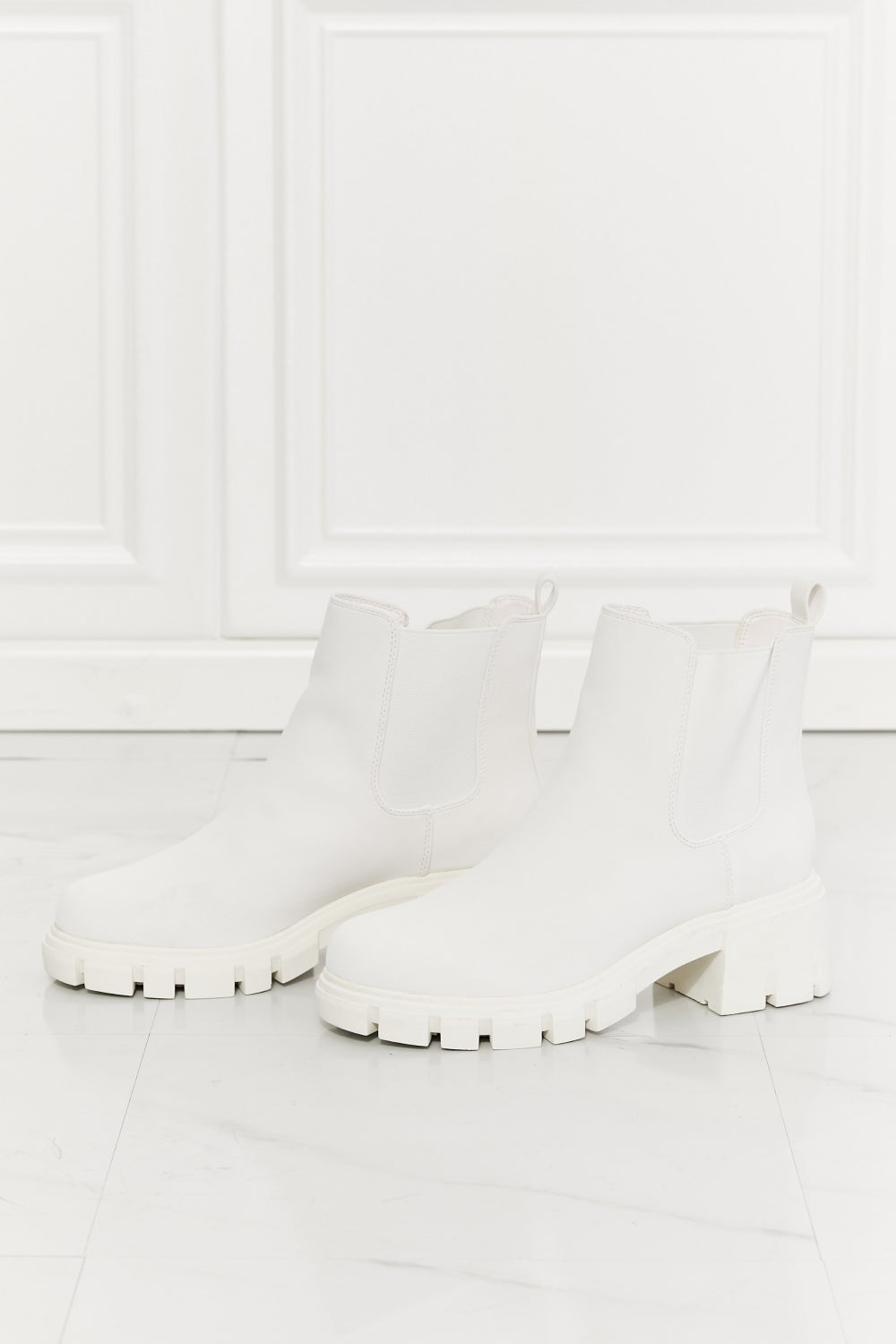 MMShoes Work For It Matte Lug Sole Chelsea Boots in White - Cheeky Chic Boutique