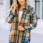 Plaid Curved Hem Shirt Jacket with Breast Pockets - Cheeky Chic Boutique