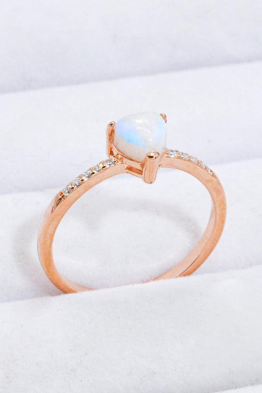 Natural Moonstone Heart 18K Rose Gold-Plated Ring - Cheeky Chic Boutique