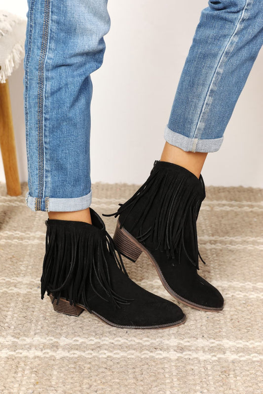 Midnight Cowboy Fringe Ankle Boots - Cheeky Chic Boutique