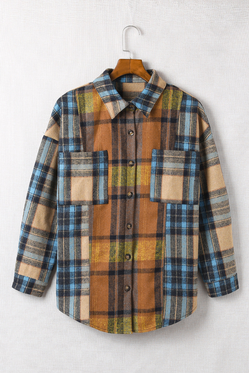 Plaid Curved Hem Shirt Jacket with Breast Pockets - Cheeky Chic Boutique