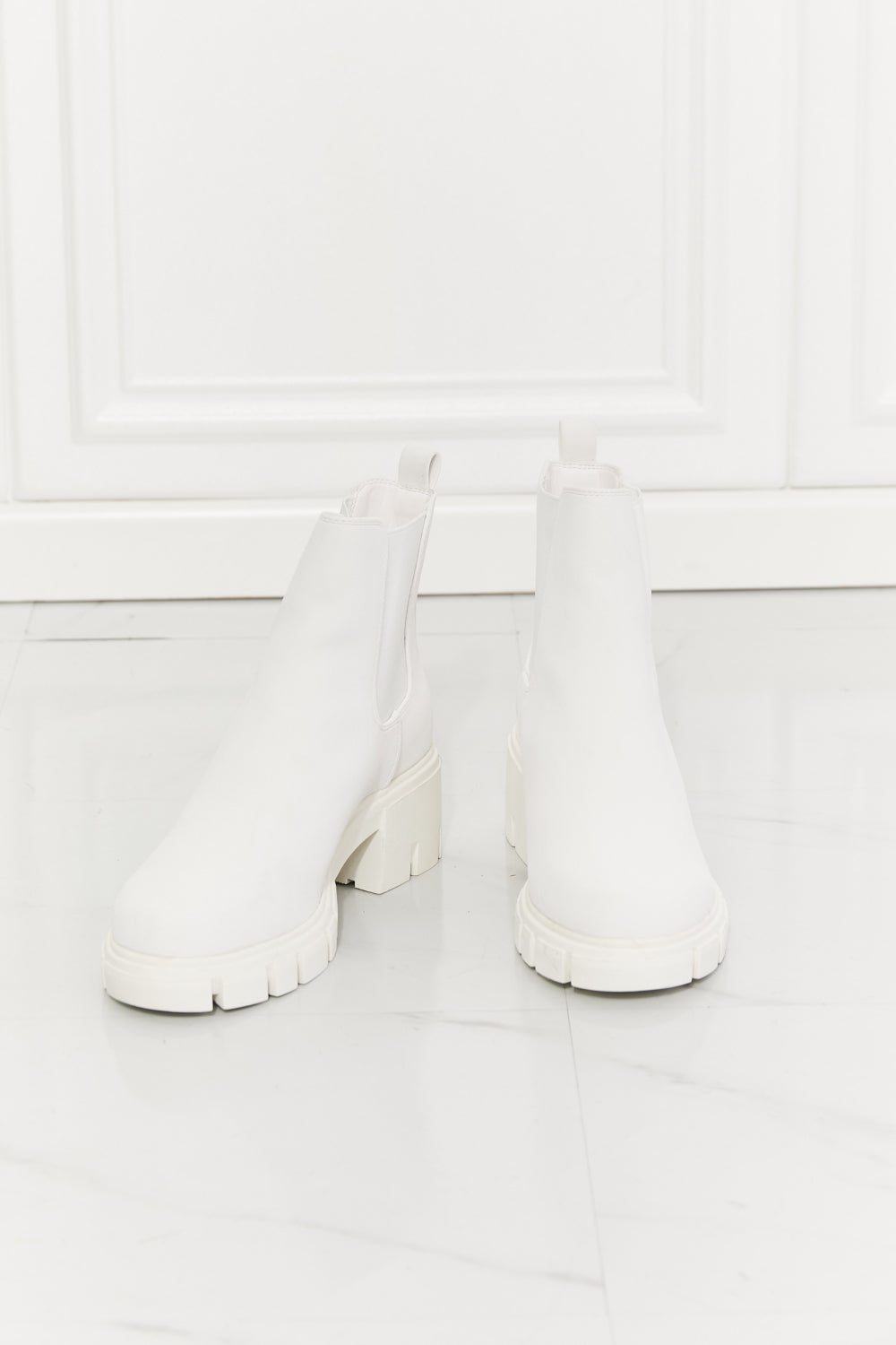 MMShoes Work For It Matte Lug Sole Chelsea Boots in White - Cheeky Chic Boutique