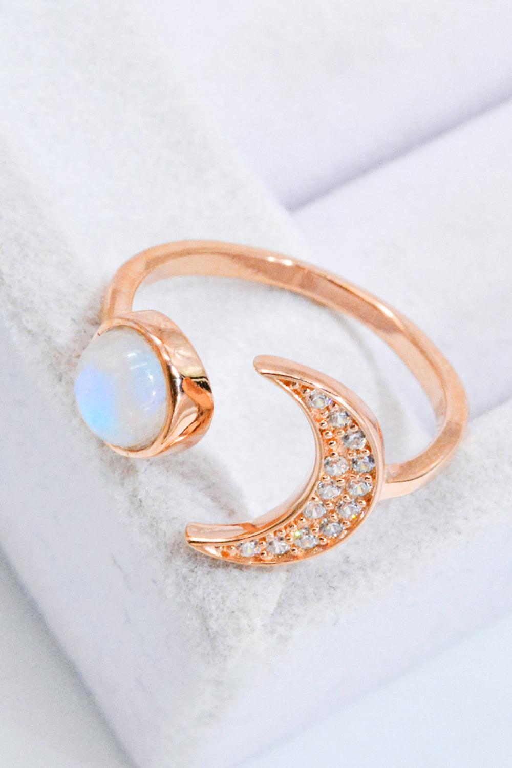 Natural Moonstone and Zircon Sun & Moon Open Ring - Cheeky Chic Boutique