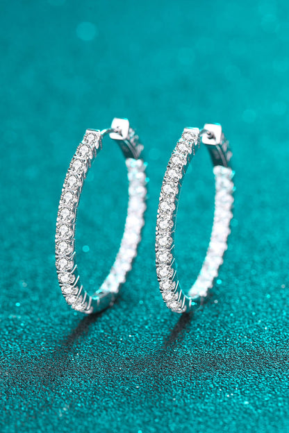 Moissanite Rhodium-Plated Hoop Earrings - Cheeky Chic Boutique