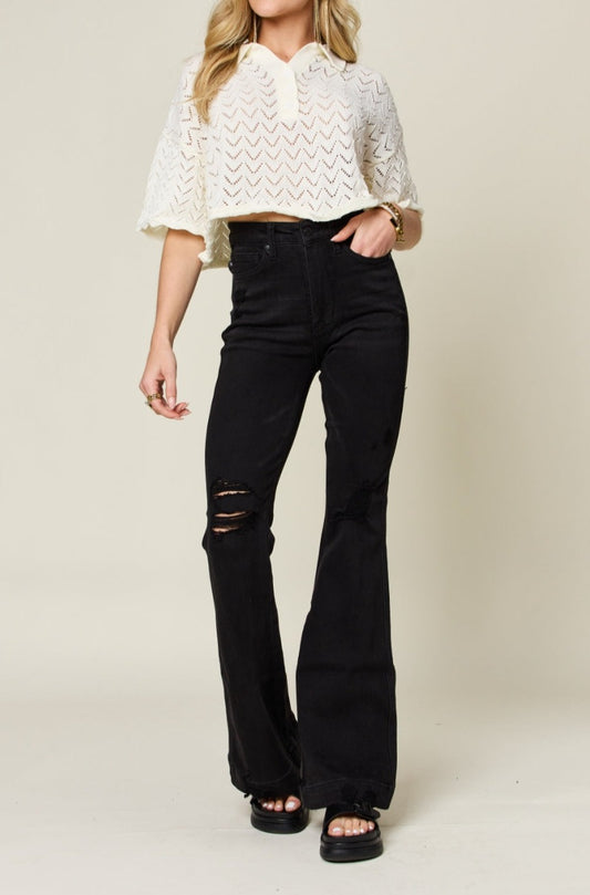 Made for Midnight Distressed Flare Jeans - Cheeky Chic Boutique