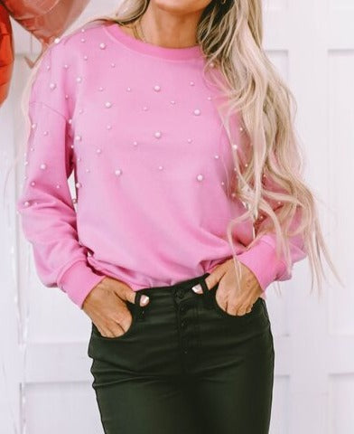 Pearl Round Neck Dropped Shoulder Sweatshirt - Cheeky Chic Boutique