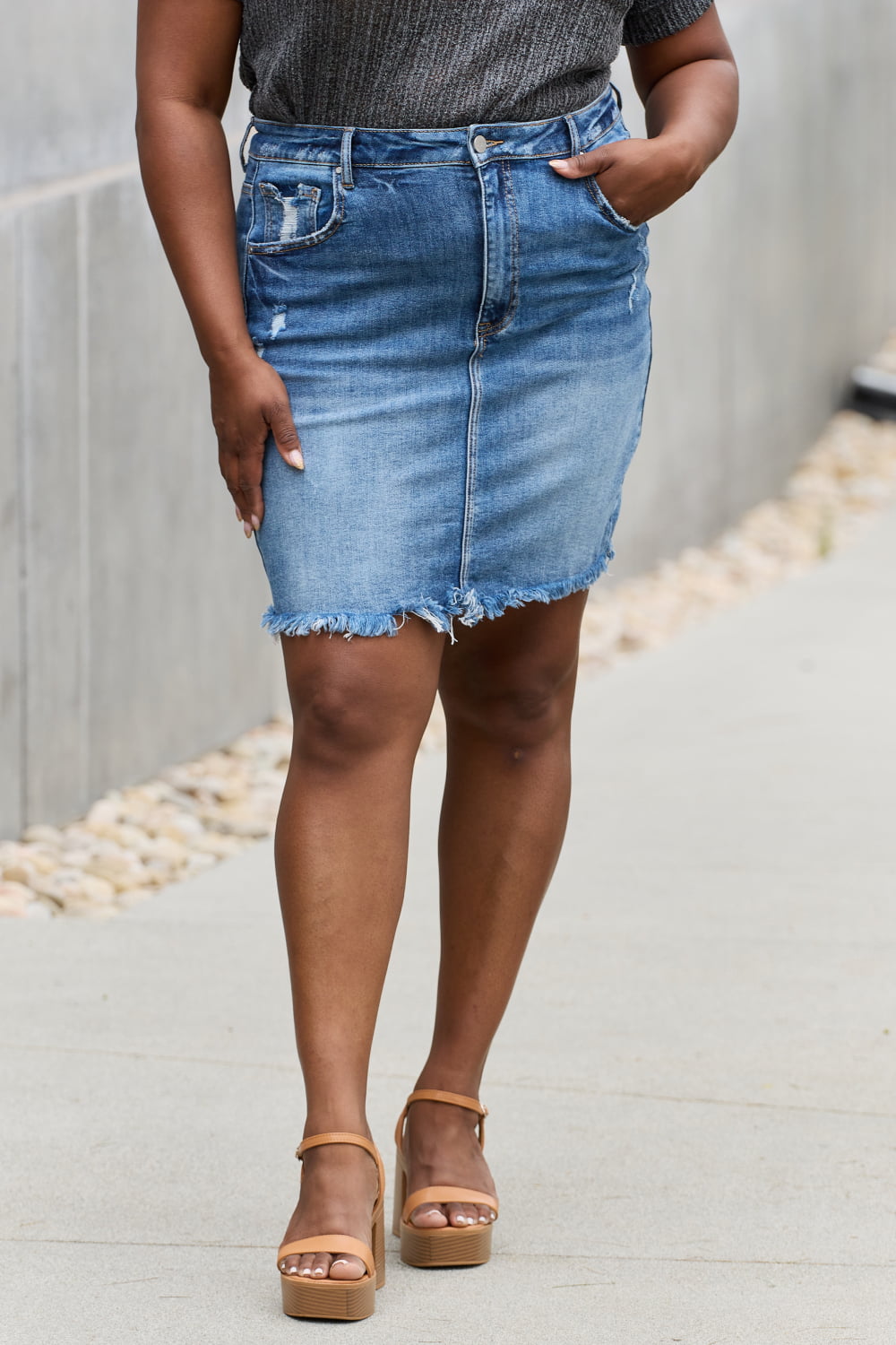 RISEN Amelia Full Size Denim Mini Skirt - Cheeky Chic Boutique