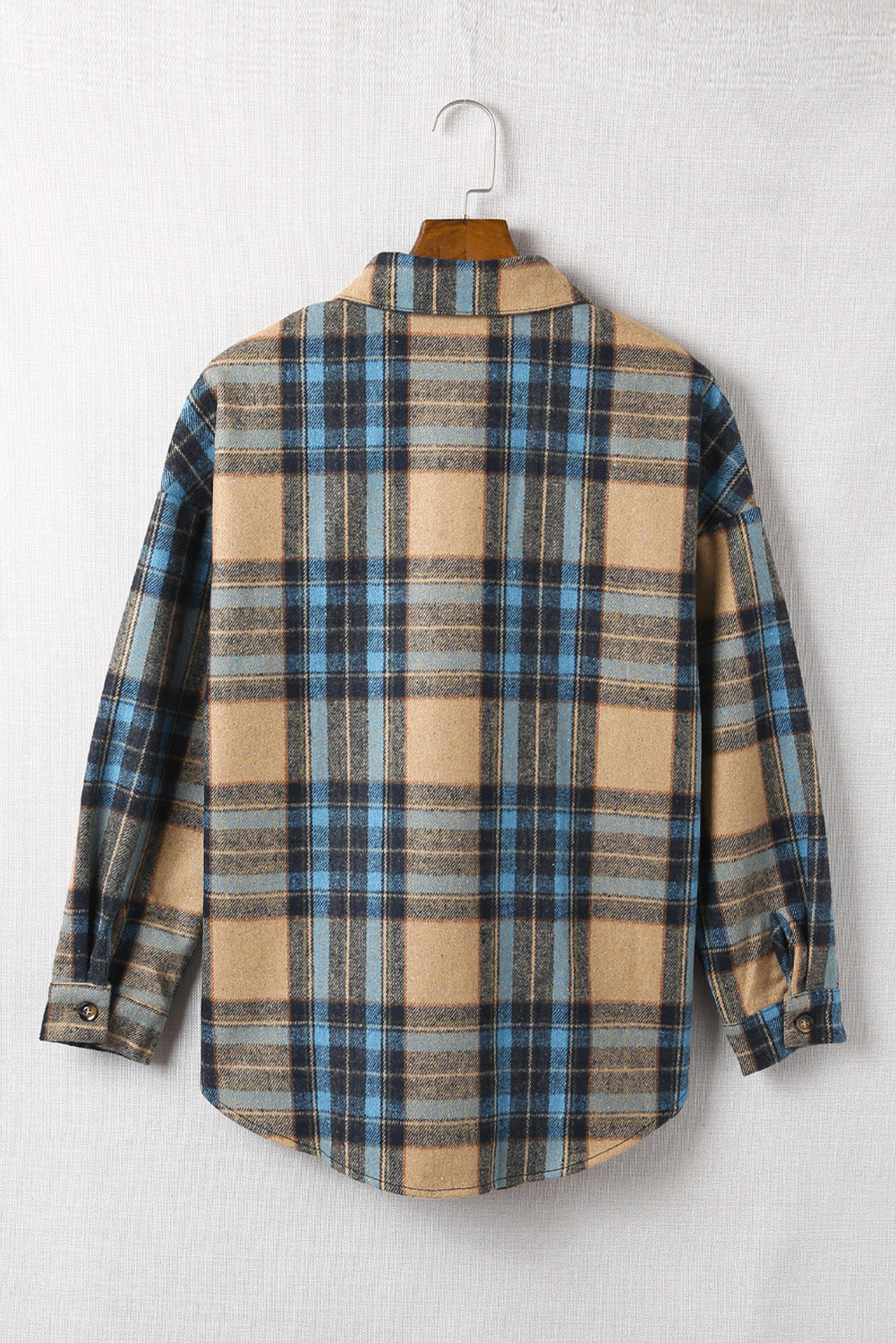 Plaid Curved Hem Shirt Jacket with Breast Pockets - Cheeky Chic Boutique