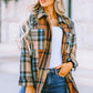 Plaid Curved Hem Shirt Jacket with Breast Pockets - Cheeky Chic Boutique