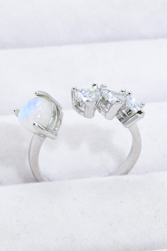 Natural Moonstone and Zircon Heart Open Ring - Cheeky Chic Boutique