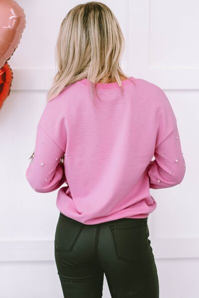 Pearl Round Neck Dropped Shoulder Sweatshirt - Cheeky Chic Boutique